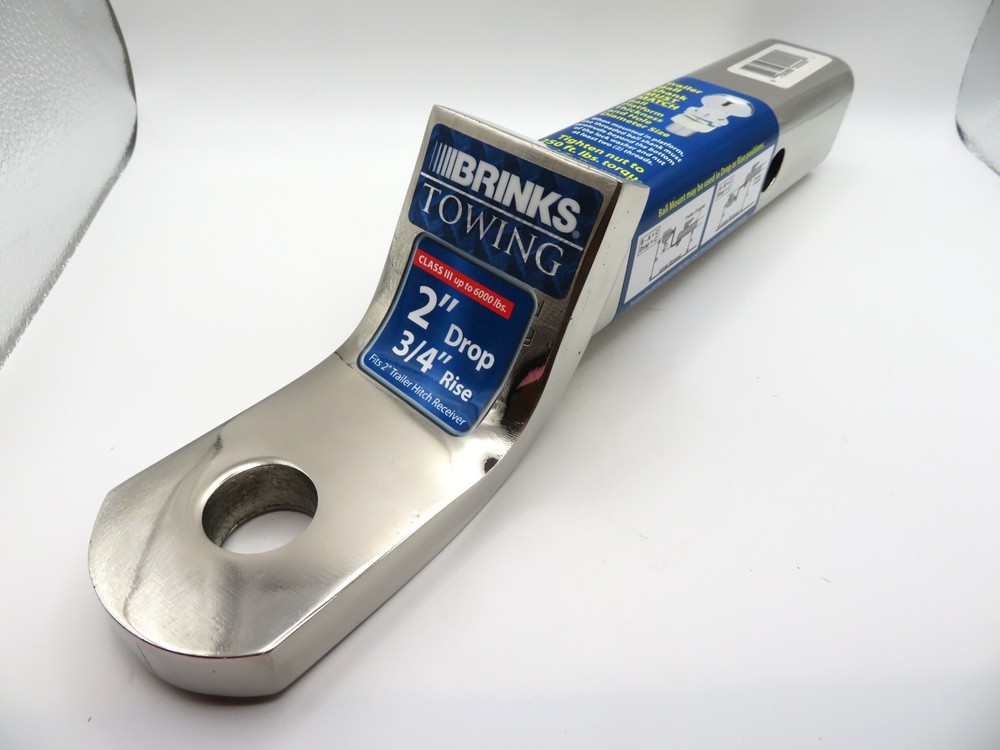Brinks Stainless Steel Trailer Hitch Ball Mount 2" Receiver 2" Drop 3/4" Rise