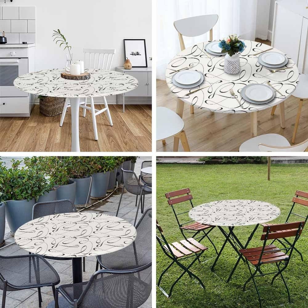 Abstract Line Tablecloth Round Tangled Modern Texture Geometric Beige Waterpr...