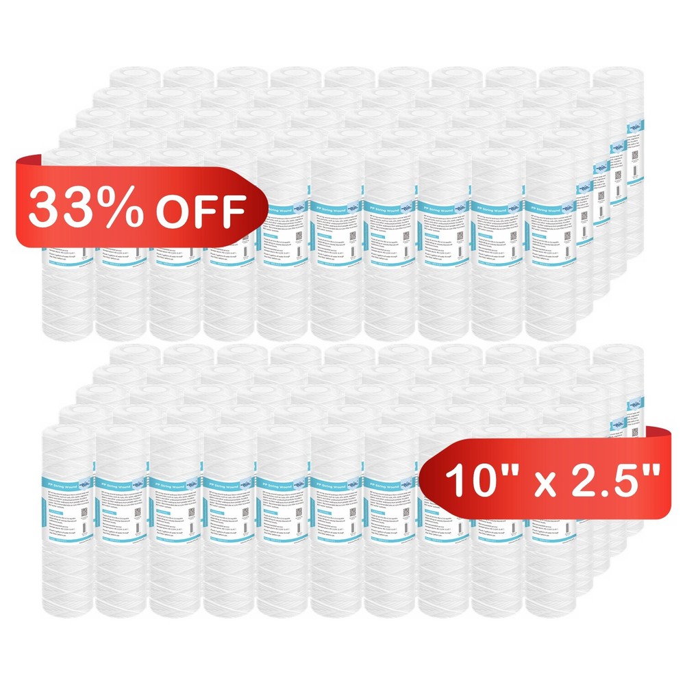 100 Pack 1/5/10/20/30/50 Micron 10"x2.5" String Wound Well Water Sediment Filter