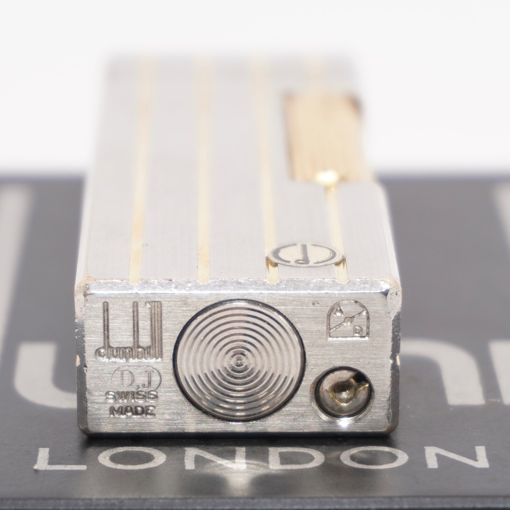Dunhill Silver Rollagas Lighter Four Gold Line_Ultrasonically cleaned_WORKING