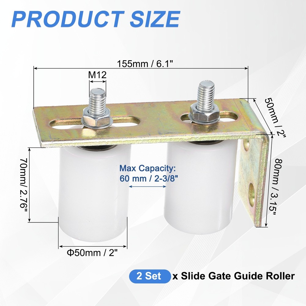 2Set Slide Gate Guide Roller, 2"x2-3/4" Nylon Gate Support & Bracket, White