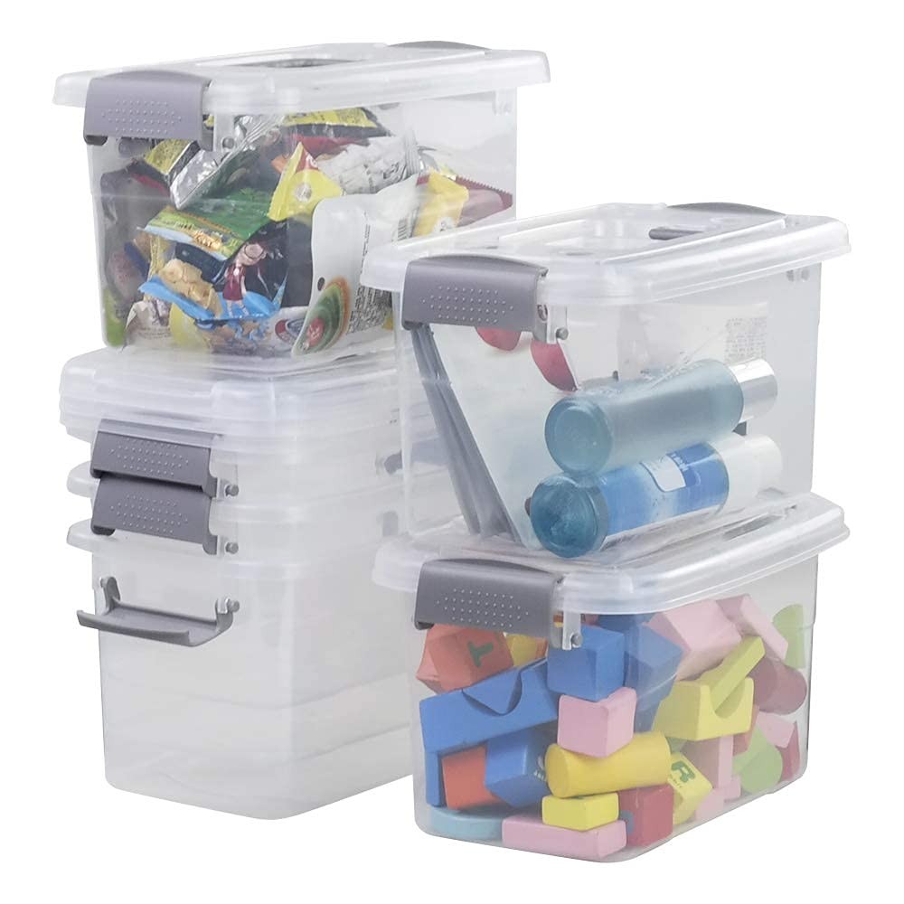 6-Pack Home Storage Bins, Plastic Container, Latching Box with Handle (Grey hand