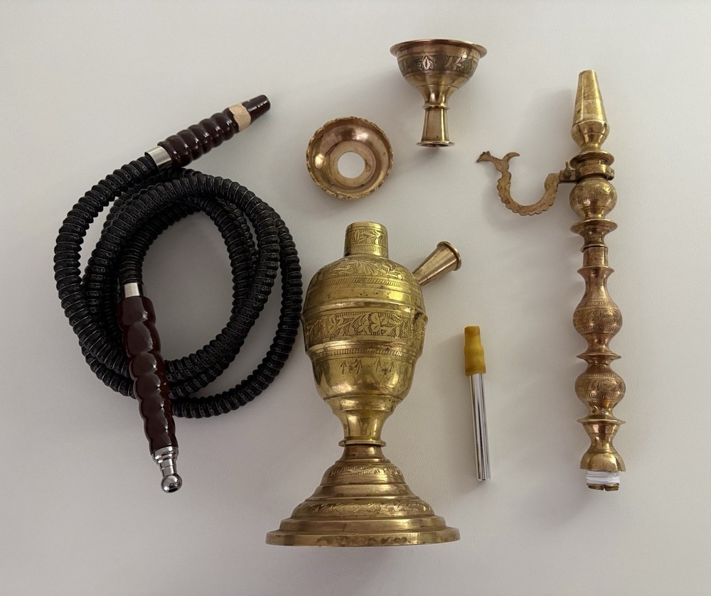 Vintage Brass Hookah 21” Etched Middle Eastern Style – Complete Set