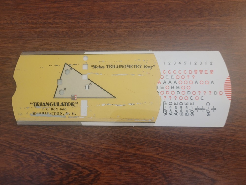 Vtg 1940s Triangulator Slide Chart + Instructions "Makes Trigonometry Easier"