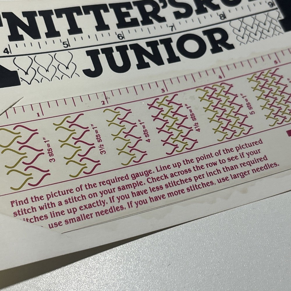Knitter’s Rule Junior Patternworks Sample Stitch Gague Ruler Tool Knit Guide