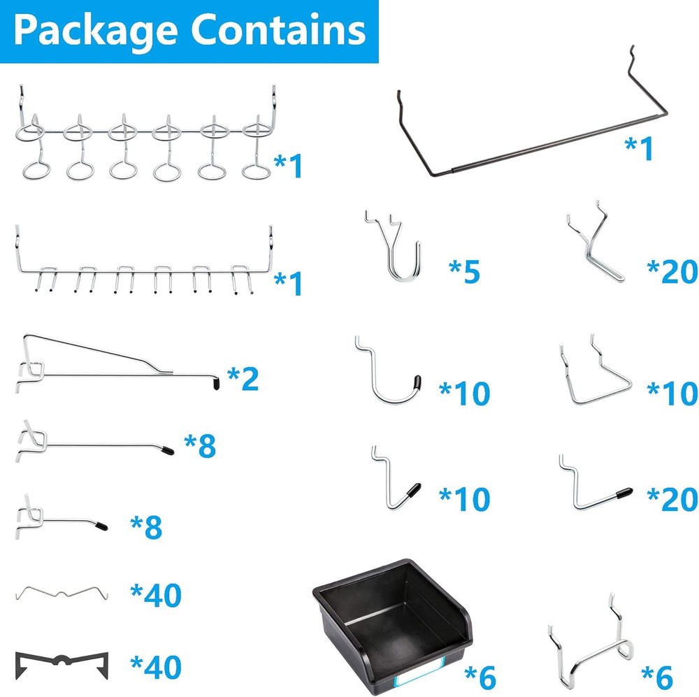 Pegboard Hooks, with Bins, Peg Locks, for Organizing Various Tools, 188 PCS, 80