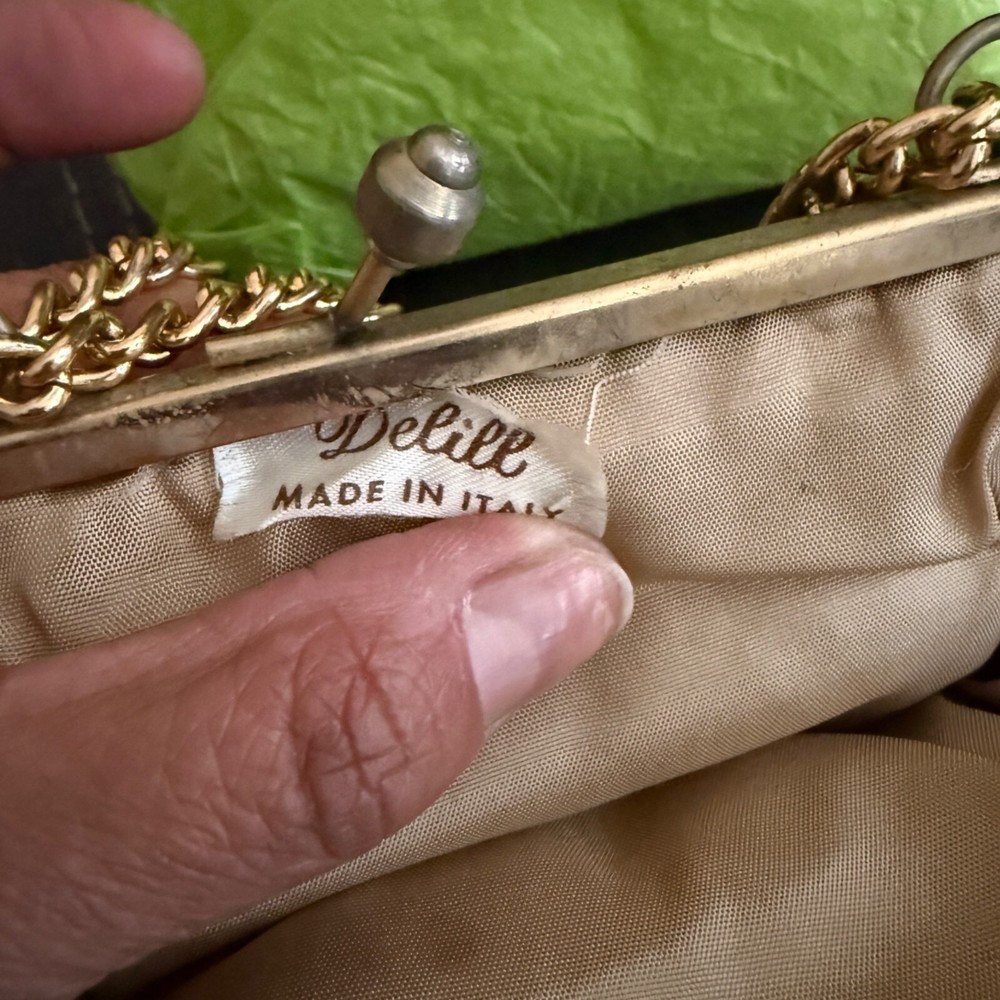 Delill Vintage Gold Evening Bag With Chain Strap & Snap Closure