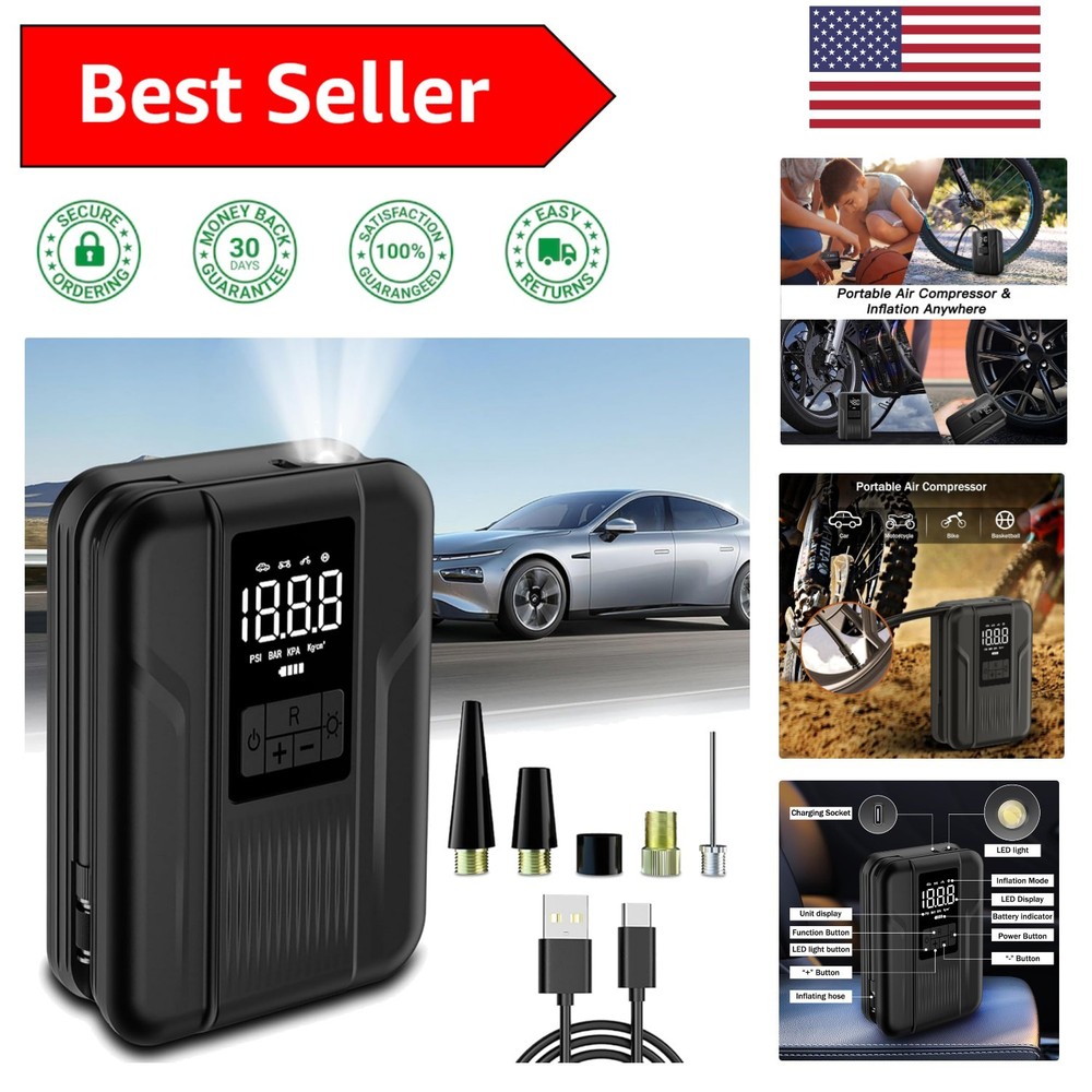 Digital Tire Pump - 5000mAh Battery Inflator with Auto Operation & LED Light