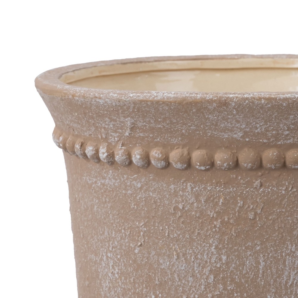 Brown Ceramic Urn Planter Pot W/ Elegant Dot Pattern 8 inch