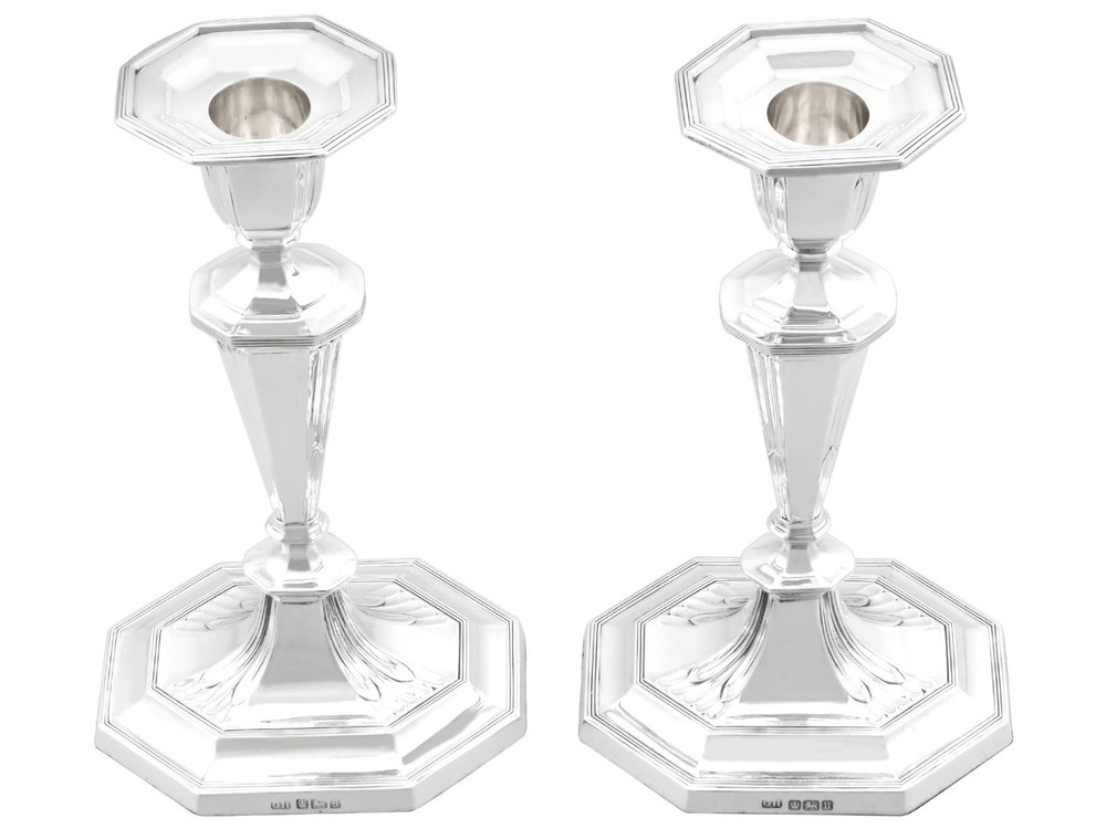 Sterling Silver Candlesticks Antique George V (1912)