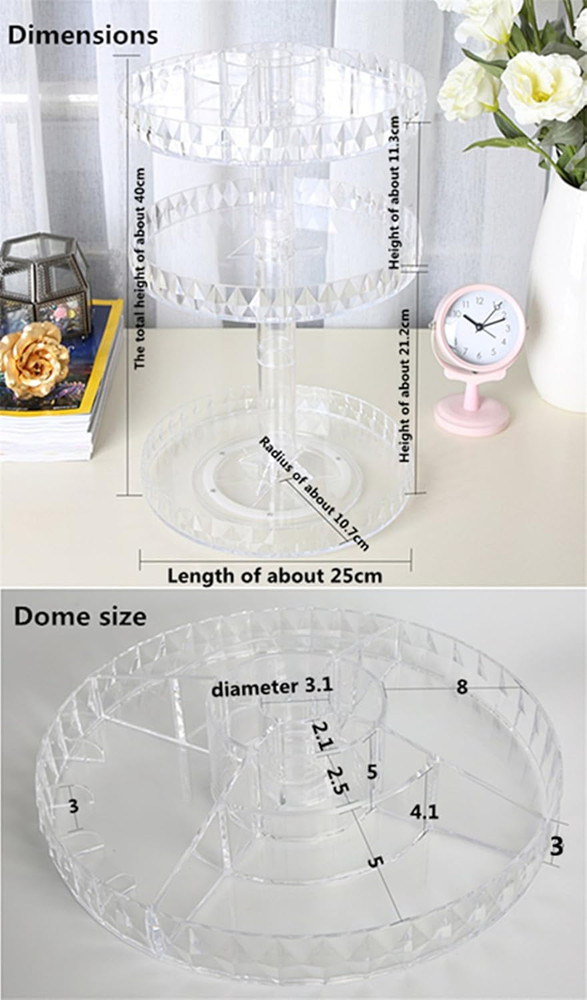 Diamond Pattern Three Layers Perfume Organizer, 360 Rotating Diamond Cosmetic St