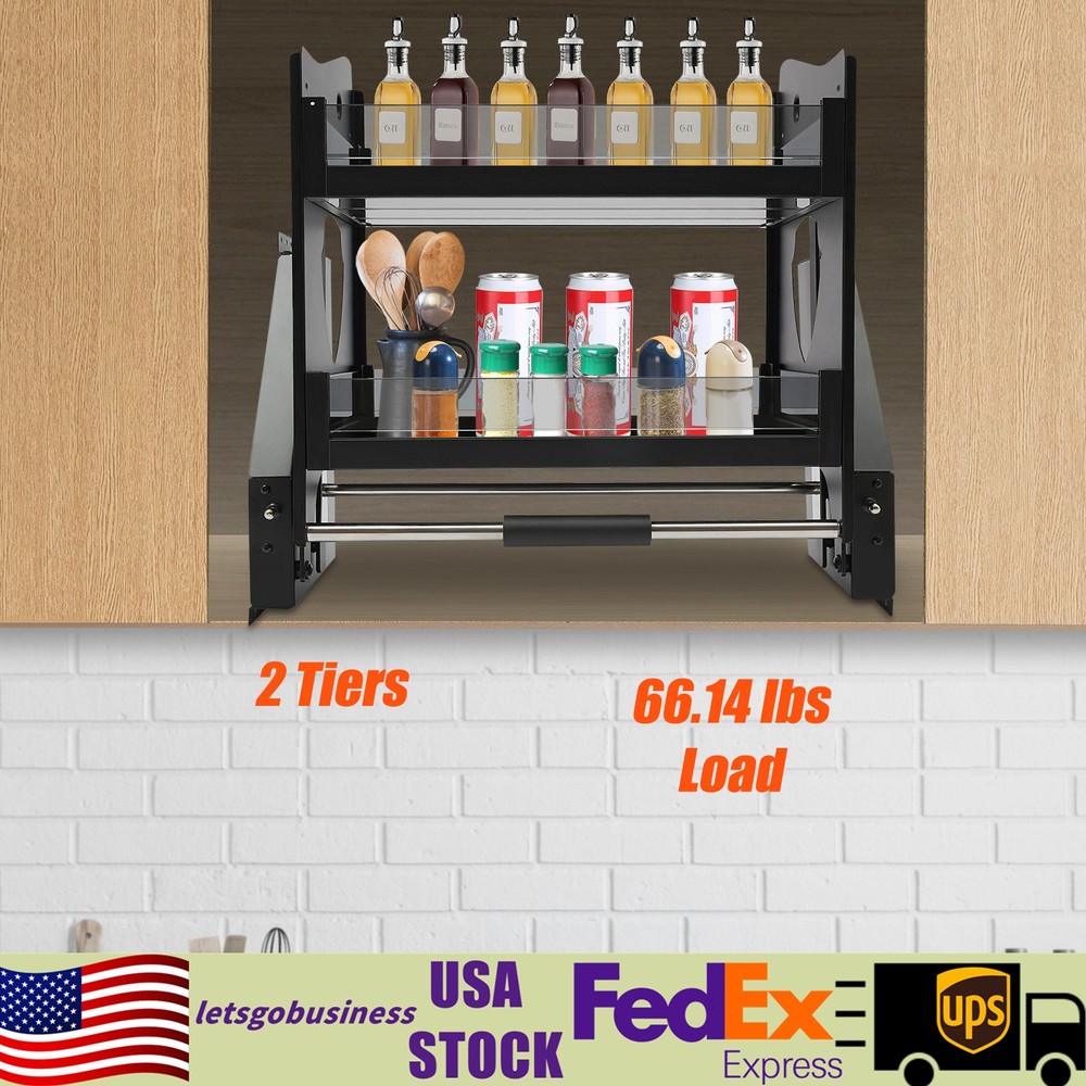 Pull Down Cabinet Organizer 2 Tier Pull-Out Cabinet Wall Shelf Spice Dishes Rack