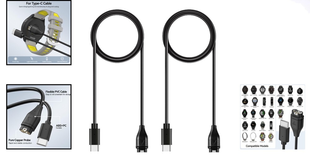 Versatile USB-C Charging Cables for Garmin, 3ft Dual Pack - Fit for All Models