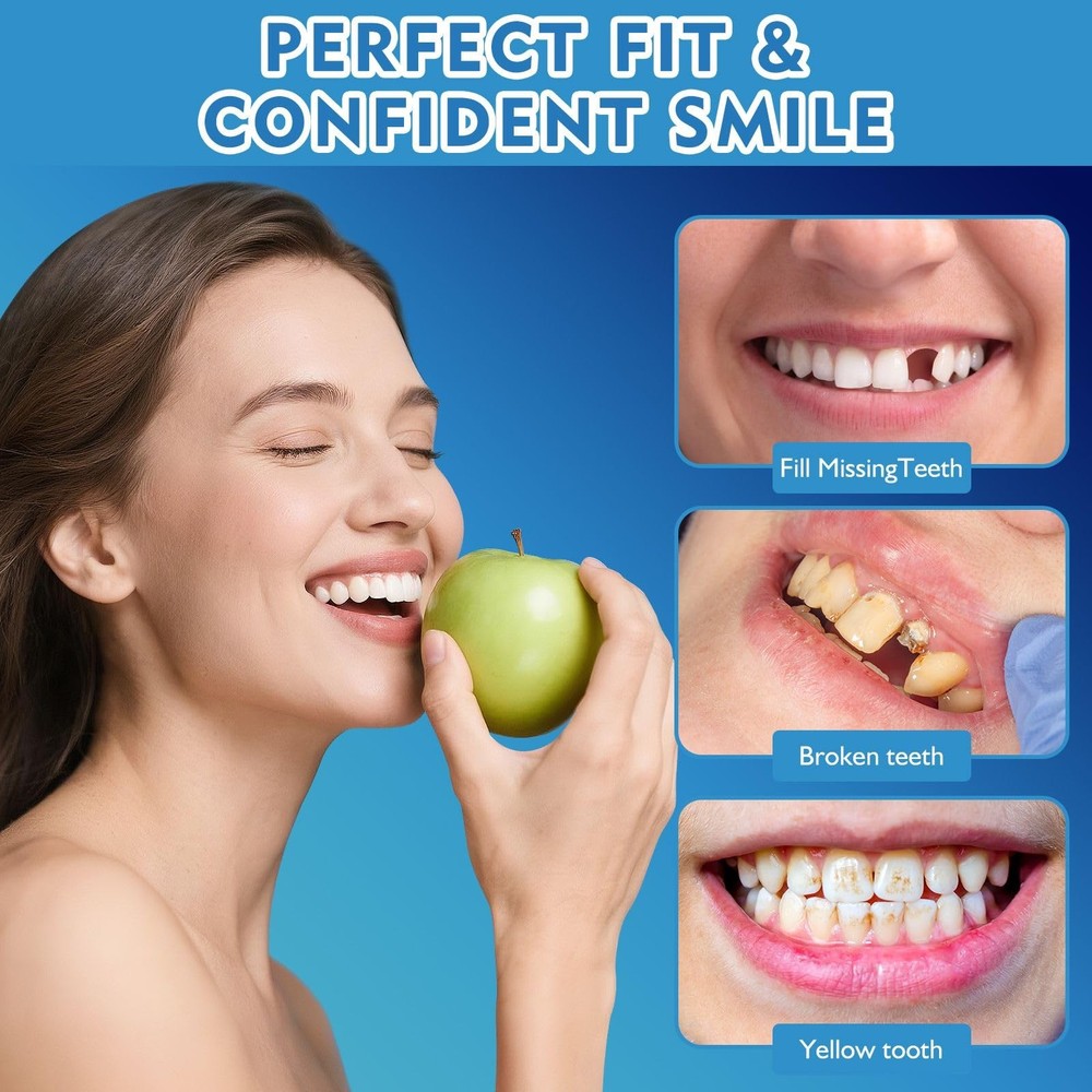 Moldable False Teeth Veneers Teeth for Women & Men, Silicone Dentures Set fo...