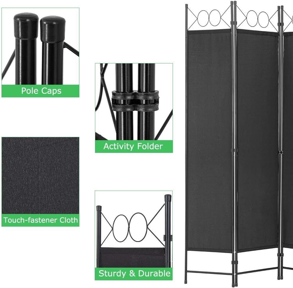4 Panel Room Divider 6.8FT Steel Frame Screen Folding Privacy Divider