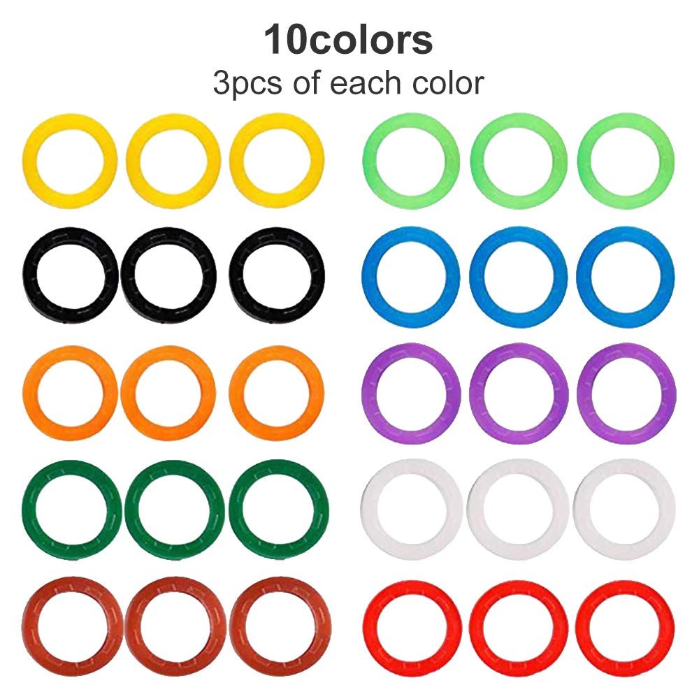 30pcs Silicone Key Caps, Plastic Key Identifier Coding Rings - Assorted Colors