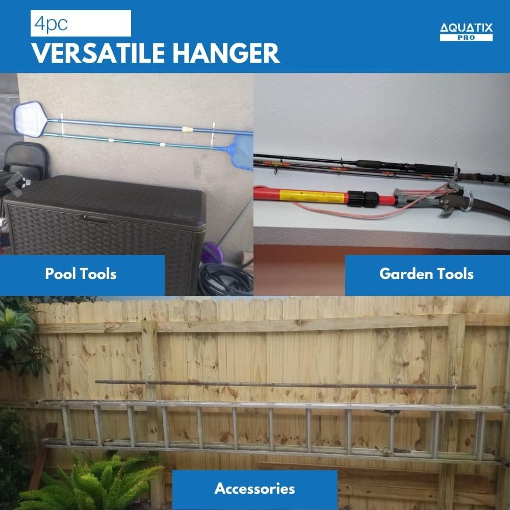Rustproof Aluminum Hangers for Pool & Garden Tools - 4pc Set with 33lbs Support