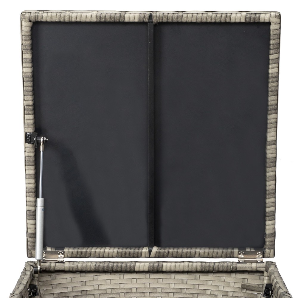 Outdoor PE Wicker Side Table with Storage, Small Patio Storage Bin Container