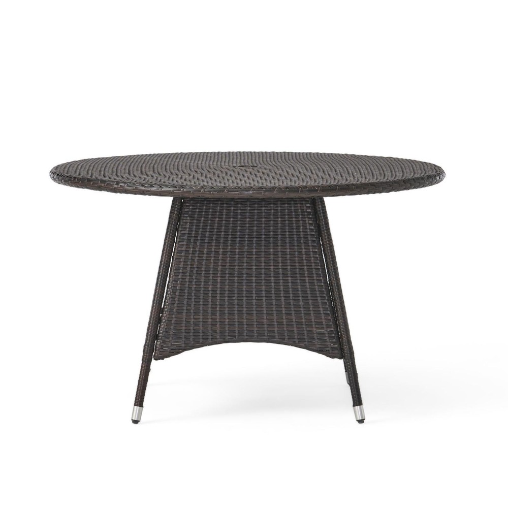 Stylish Patio Dining Table - Wicker & Iron Frame, Weatherproof, Perfect for