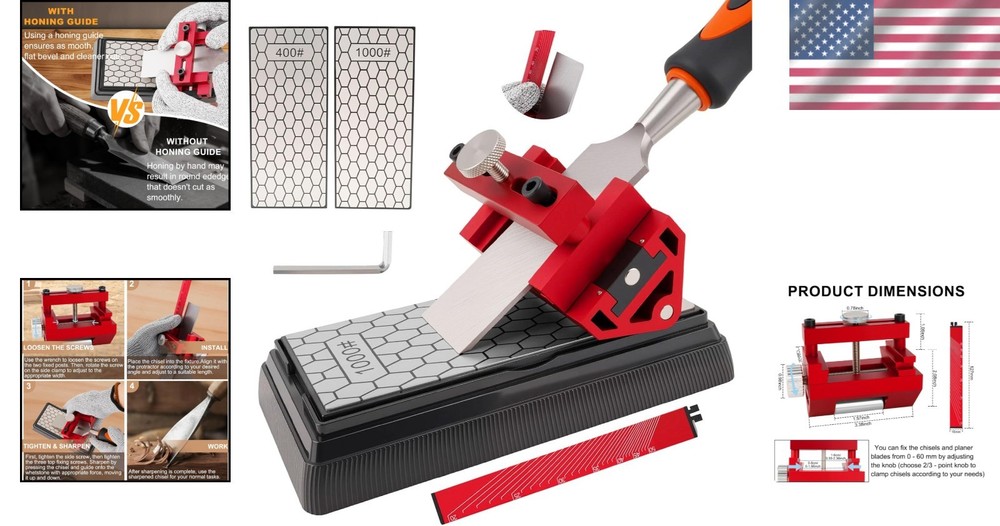 Precision Chisel Sharpening Kit with Honing Guide & Diamond Stone for Woodwork
