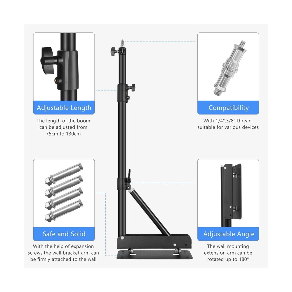 Ring Light Wall Mount with Triangle Base, 51inch/130cm Length Adjustable Supp...