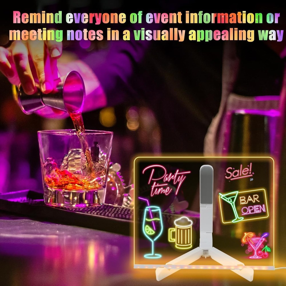 Led Note Board with Colors, Light Up Acrylic Message Board, Glowing Acrylic D...