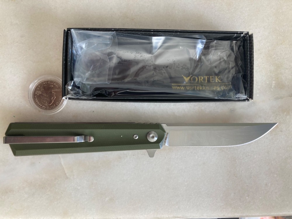 NEW VORTEX APACHE OLIVE FLIPPER POCKET KNIFE LOCK D2 PLAIN BLADE FAST BALL EDC