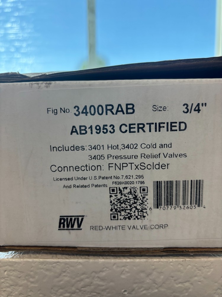 Tankless Water Heater Installation Kit size 3/4" Part Number 3400RAB