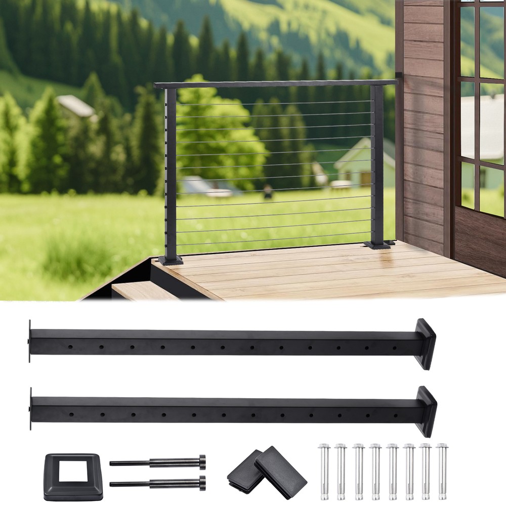 Cable Railing Post Deck Railing 42x2x2" DIY Post With Holes Matte Black
