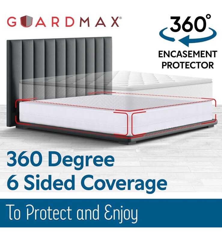 Guardmax Zippered Box Spring Encasement - 100% Waterproof Box Spring Protecto...