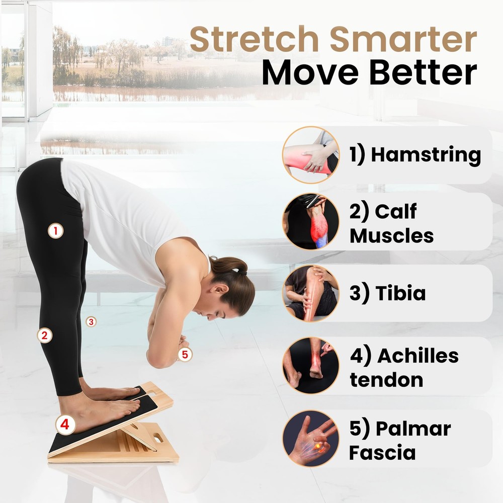 Adjustable Wooden Slant Board for Calf Stretching & Hamstring Flexibility – P...