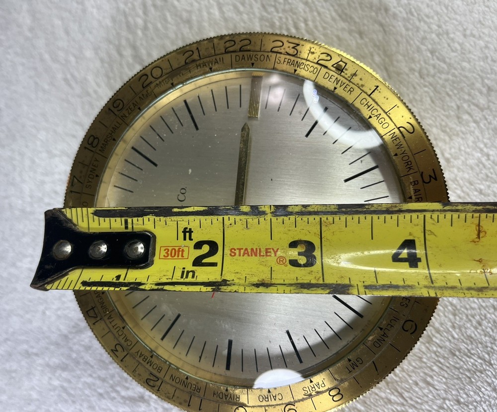 VINTAGE SOLID BRASS TIFFANY & CO. WORLD DESK CLOCK display piece *Untested*