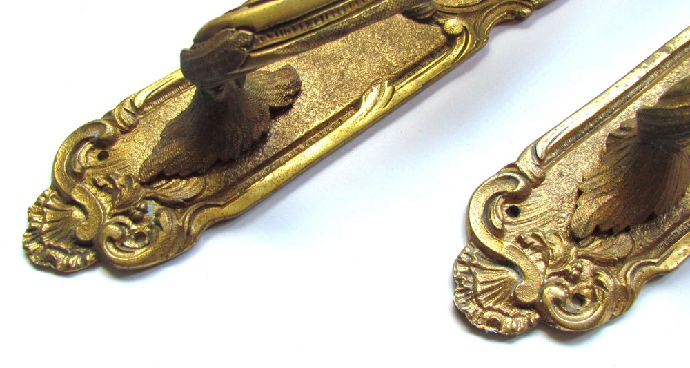 Antique Victorian Rococo Brass Door Pull Handles x 3