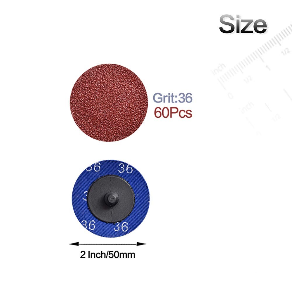 Tshya Quick Change Roll Lock Disc, 60 Pcs 36Grit 2 inch Sanding Discs 36 Grit