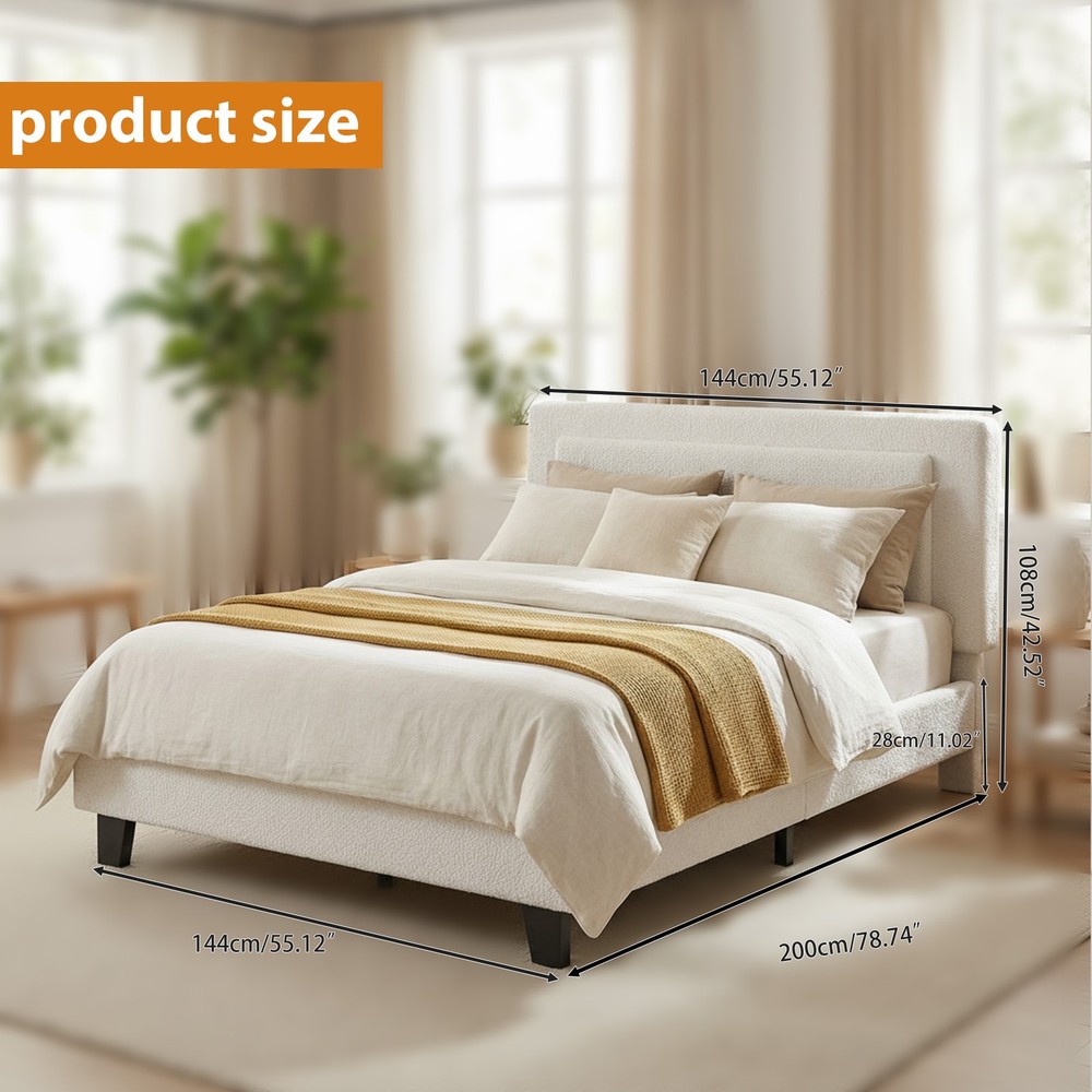 Upholstered Platform Bed Frame with Adjustable Headboard Solid Wood Full Size