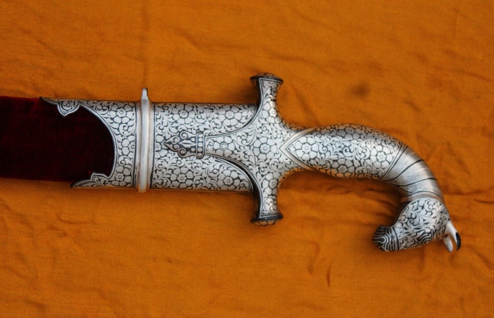 38" Mughal Islamic Indo-Persian Silver Inlaid Work Sword