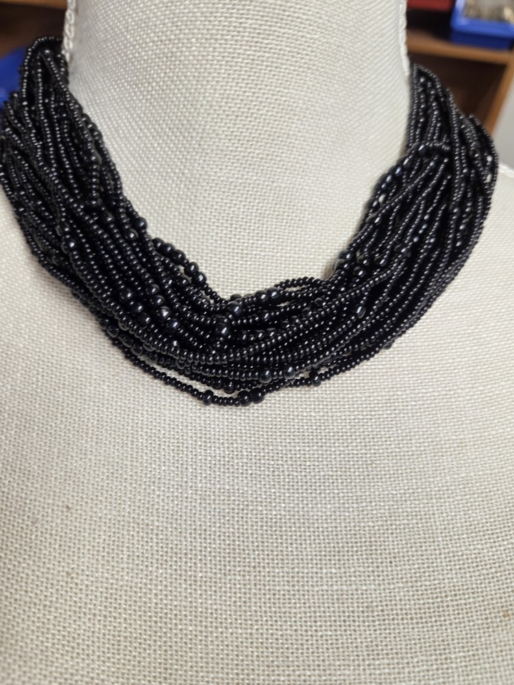 Vtg multiple strand black beaded Czech Republic Necklace
