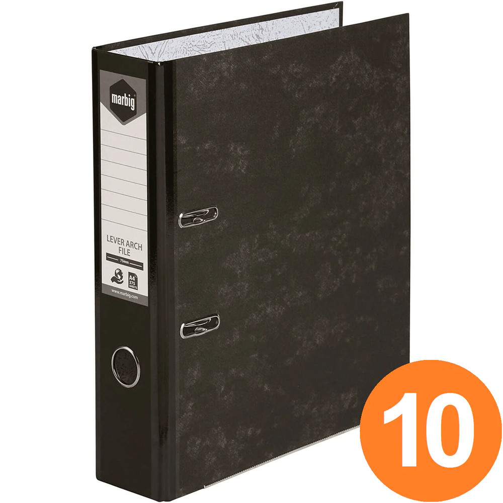 NEW 10x Marbig Lever Arch File Folder A4 Black Box Filing BULK
