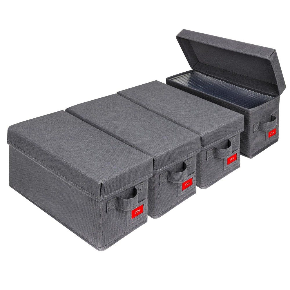 4 PCS Upgrades CD Storage Box Stackable Organizer Lid Grey 14.37x5.5x6.3 Inch