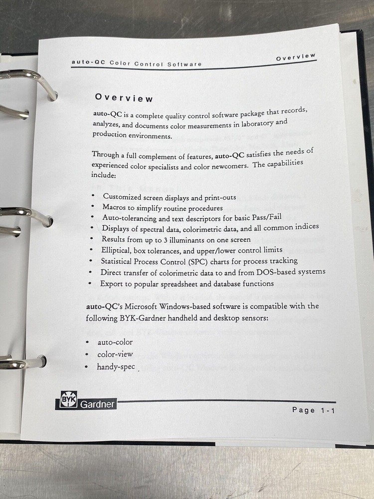 Gardner Auto-Qc Color Control Software For Window 95 NT - Users Guide / Manual