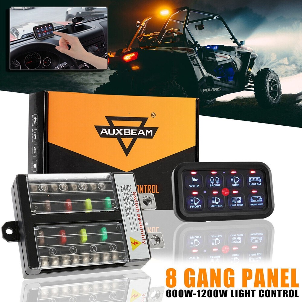 AUXBEAM 8 Gang Switch Panel Light Bar Pods ON/OFF Control Blue Backlit ATV UTV