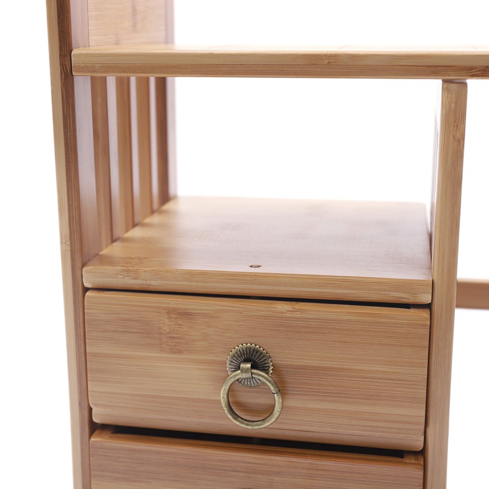Bamboo Desktop Bookshelf Organizer, Adjustable Office Desk Storage Shelf Rack