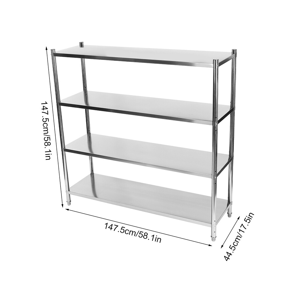 4 Tier Silver Adjustable Shelf Storage, Stainless Steel Heavy Duty Shelving NEW