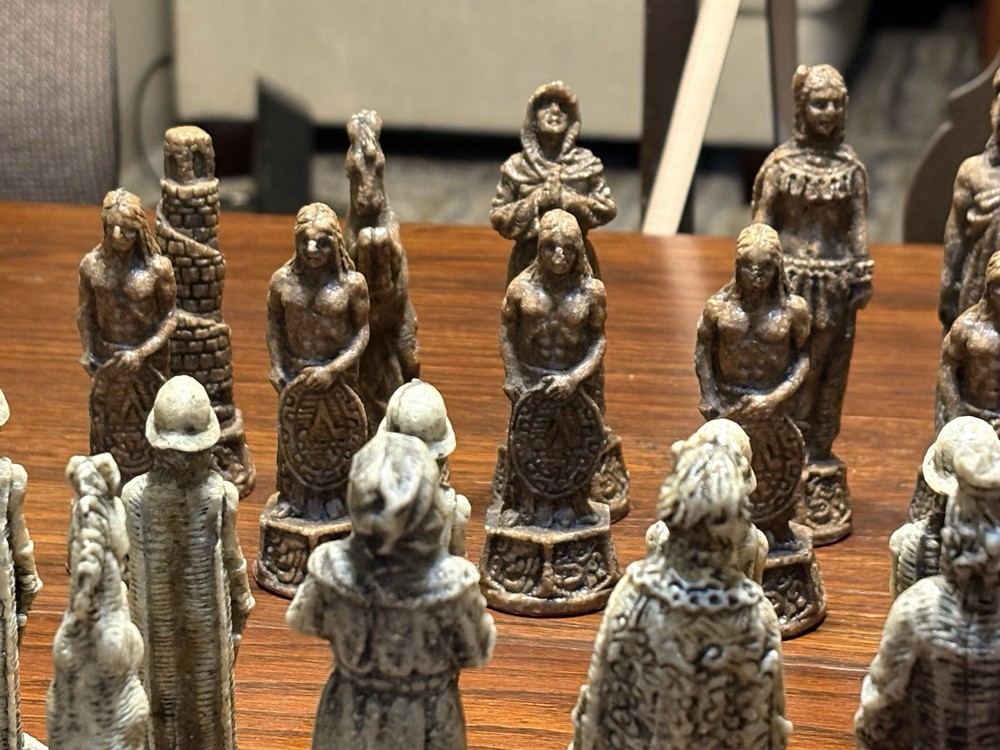 Vintage Aztec Mayan Chess Pieces .