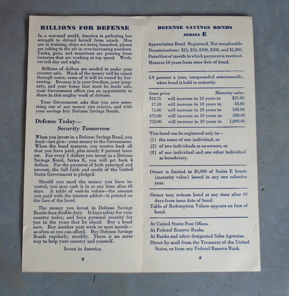 WWII Defense Bonds Series E brochure