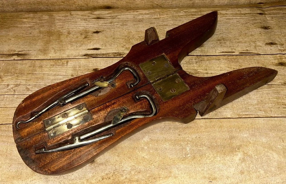 WW1 Military Oak Folding Boot Jack & Boot Pulls - Hole Punch & Button Hook