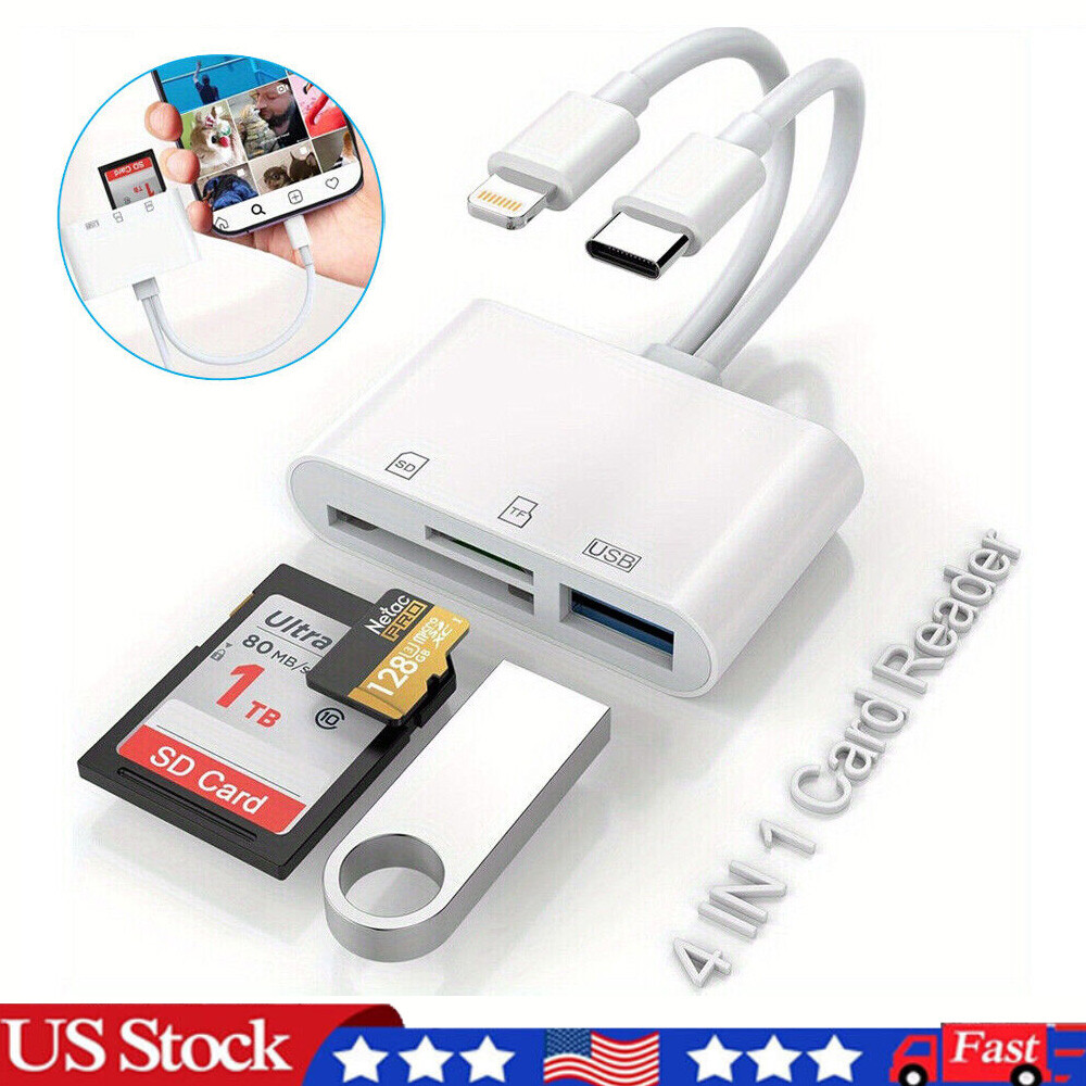 4-in-1 USB3.0 TF/SD Card Reader OTG Adapter for Android/iPhone iPad/PC,plug&play
