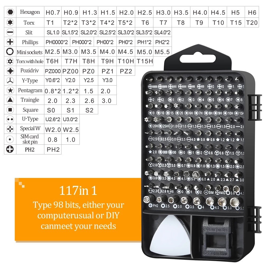 117PC For Retro Video Game & System Console Repair Security Bit Tools & Cleaning