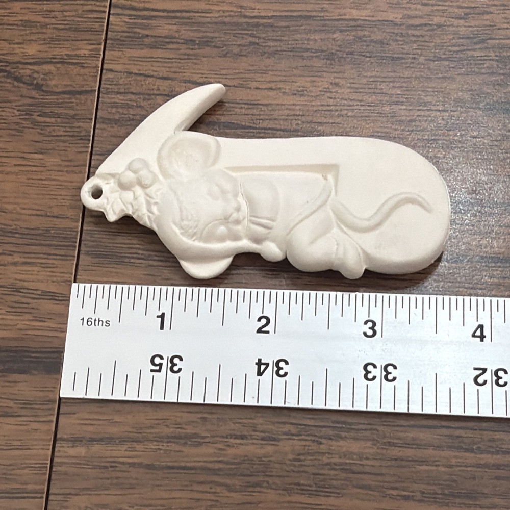 Sleeping Mouse Music Note Ornament Ceramic Bisque Unpainted ALBERTA'S MOLDS