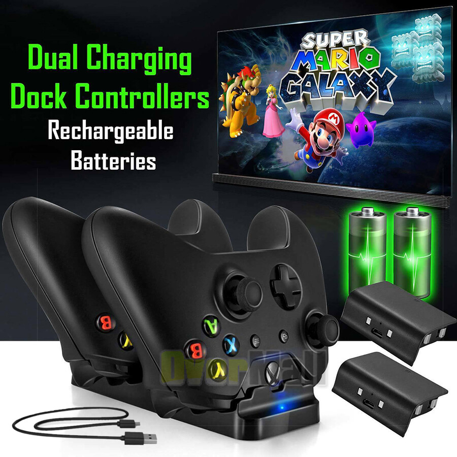 For XBOX ONE Controller Play Dual Charging Dock+2x Rechargeable Battery Pack US
